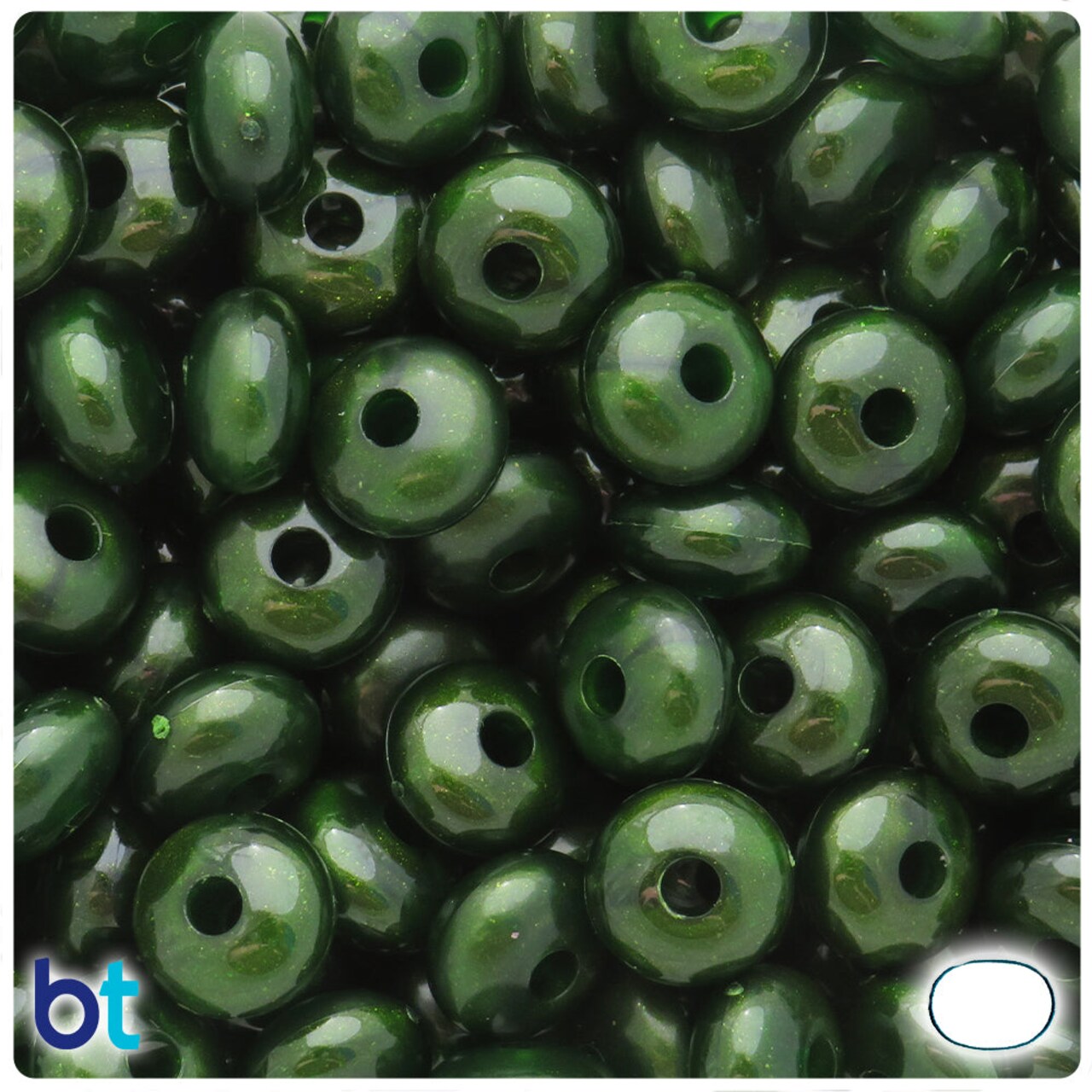 BeadTin Green Shimmer Pearl 14mm Cushion Plastic Craft Beads (40pcs)